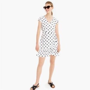 Jcrew polka dot faux wrap dress white black